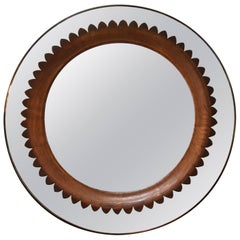 Circular Walnut Wall Mirror by Fratelli Marelli Italy, circa 1950s