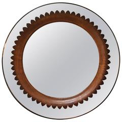 Circular Walnut Wall Mirror by Fratelli Marelli Italy, circa 1950s 5