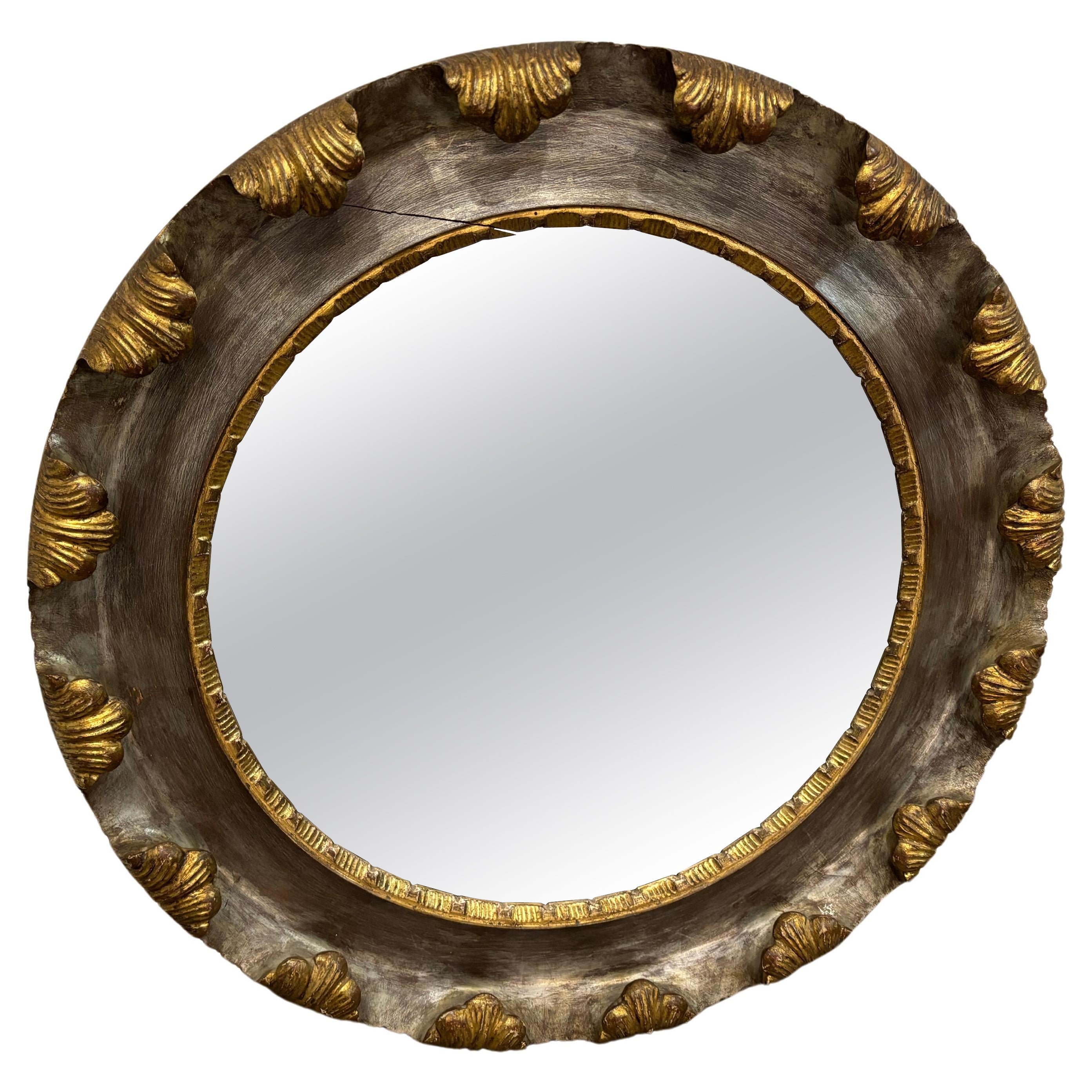 Miroir italien à soleil d'or et d'argent