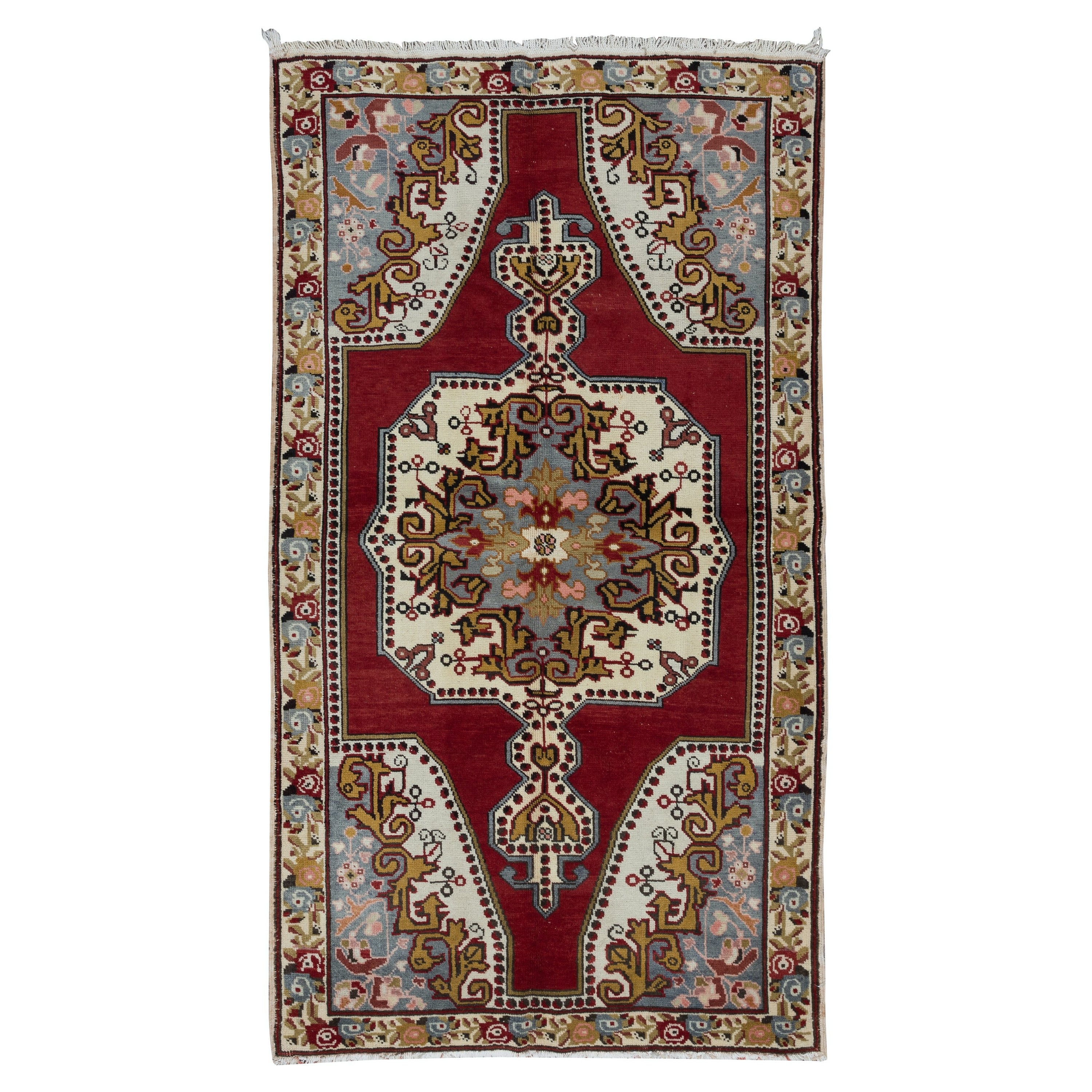 4.6x8 Ft Traditional Oriental Rug in Burgundy Red, 1960s Handmade Turkish Carpet For Sale