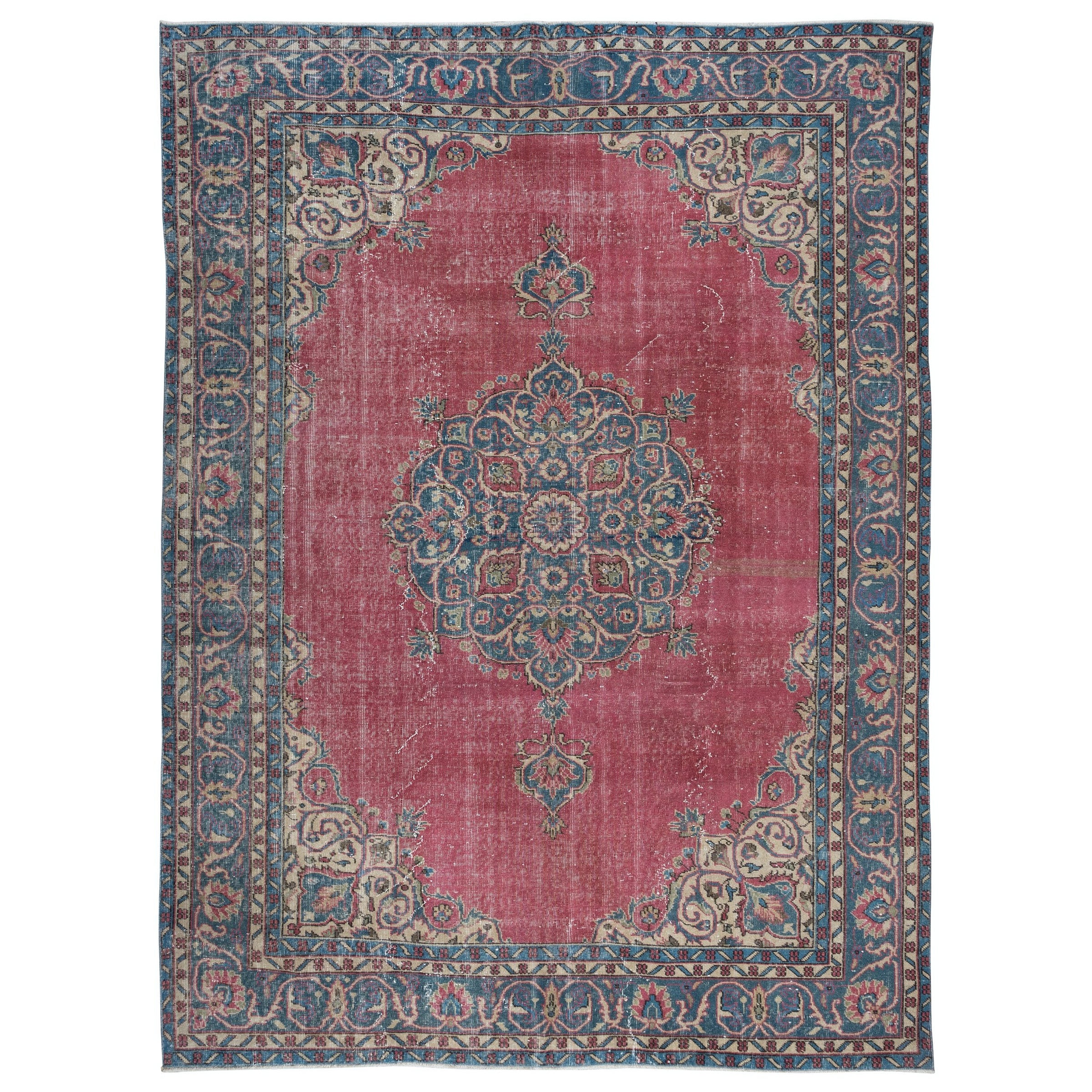 7.8x10.5 Ft One of a kind Handmade Vintage Anatolian Area Rug in Red & Dark Blue For Sale