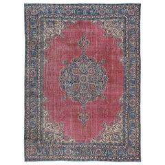 7.8x10,5 Ft Einzigartiger handgefertigter Anatolischer Vintage-Teppich in Rot & Dunkelblau, Anatolisch, Unikat