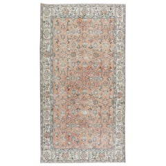 4x7 Ft Romantic Vintage Handmade Rug in Soft Red & Beige with Botanical Design