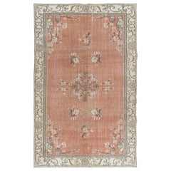 Alfombra de lana de diseño chino Art Decó vintage hecha a mano de 6x9,4 pies en rojo y beige