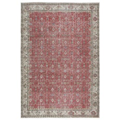 Handgefertigter türkischer Vintage-Teppich in Rot & Beige mit Blumenmuster 7.2x10.6 Ft