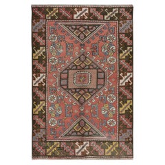 4x5.7 Ft Handmade Geometric Medallion Design Rug, Vintage Turkish Red Carpet