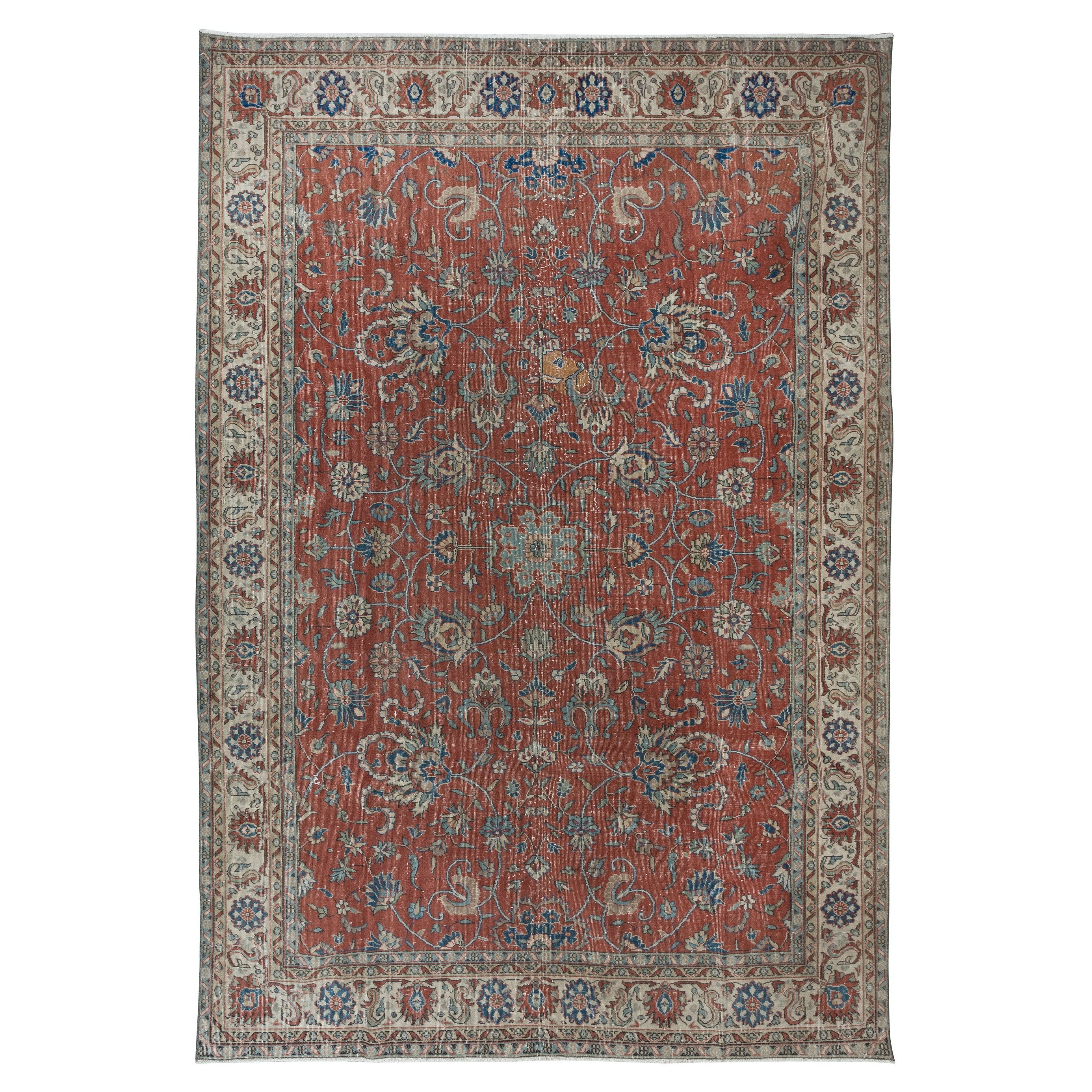 8x11.3 Ft Vintage Handmade Turkish Area Rug with All Over Floral Design