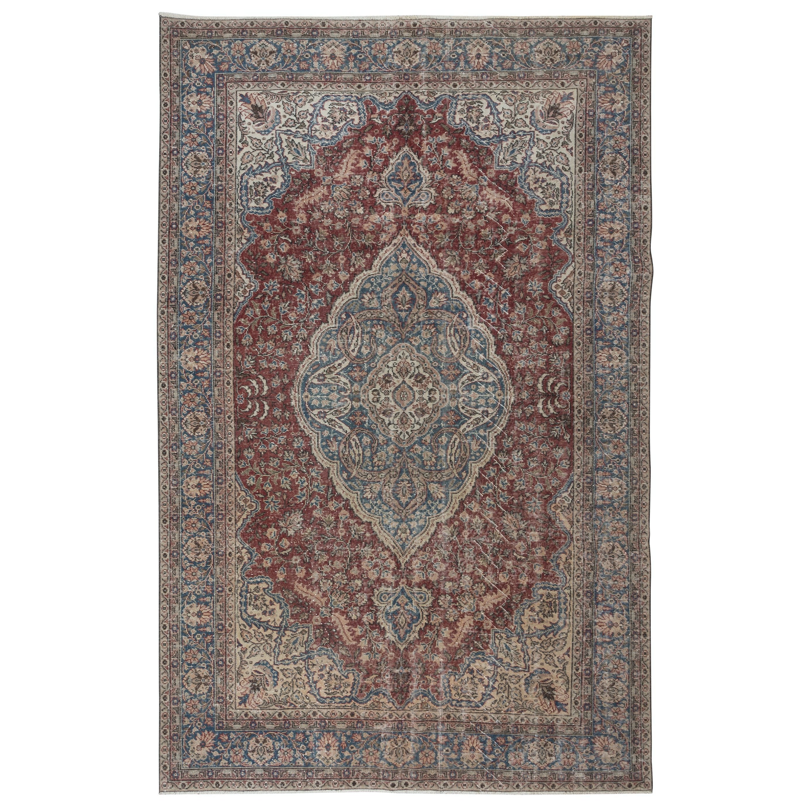 6.8x10.5 Ft Traditional Ottoman Rug, Circa 1950, Handmade Turkish Vintage Carpet