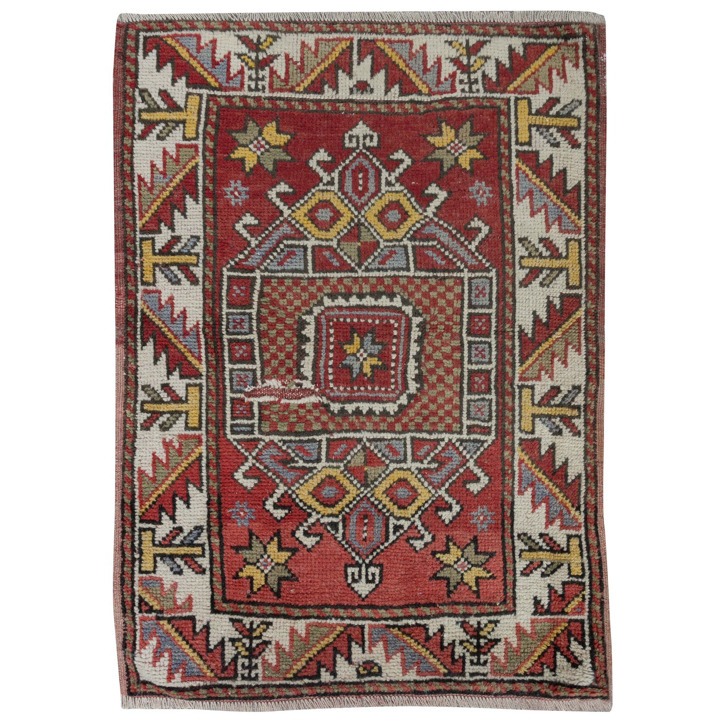 2.4x3.2 Ft Handmade Geometric Medallion Design Rug, Vintage Turkish Red Carpet For Sale