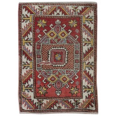 2.4x3.2 Ft Handmade Geometric Medallion Design Rug, Used Turkish Red Carpet