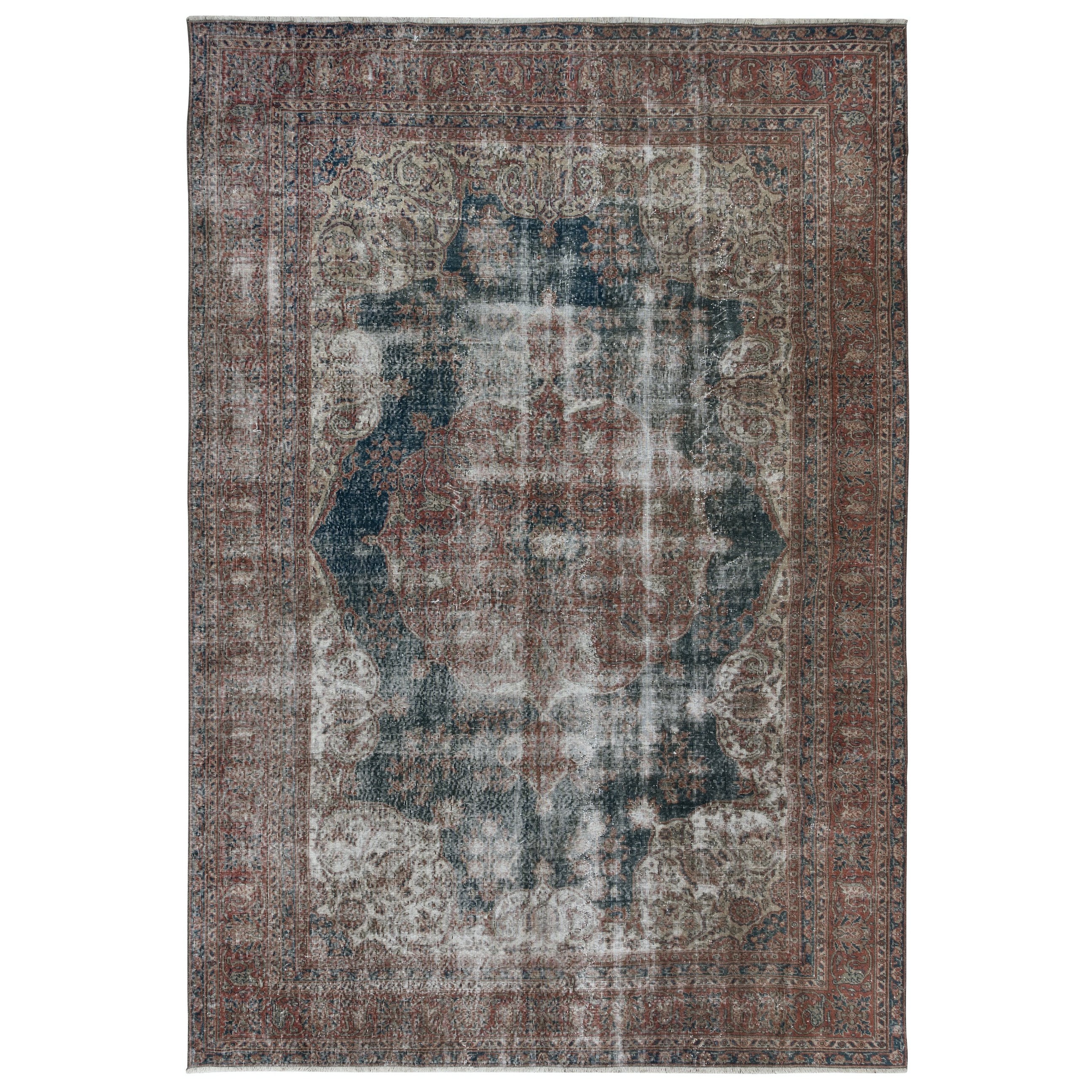 7.7x11 Ft One of a Kind Hand Knotted Turkish Vintage Shabby Chic Large Area Rug For Sale