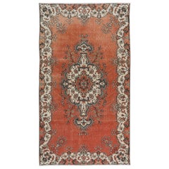 3.8x6.6 Ft Traditional Vintage Handmade Turkish Rug in Red, Beige with Medallion