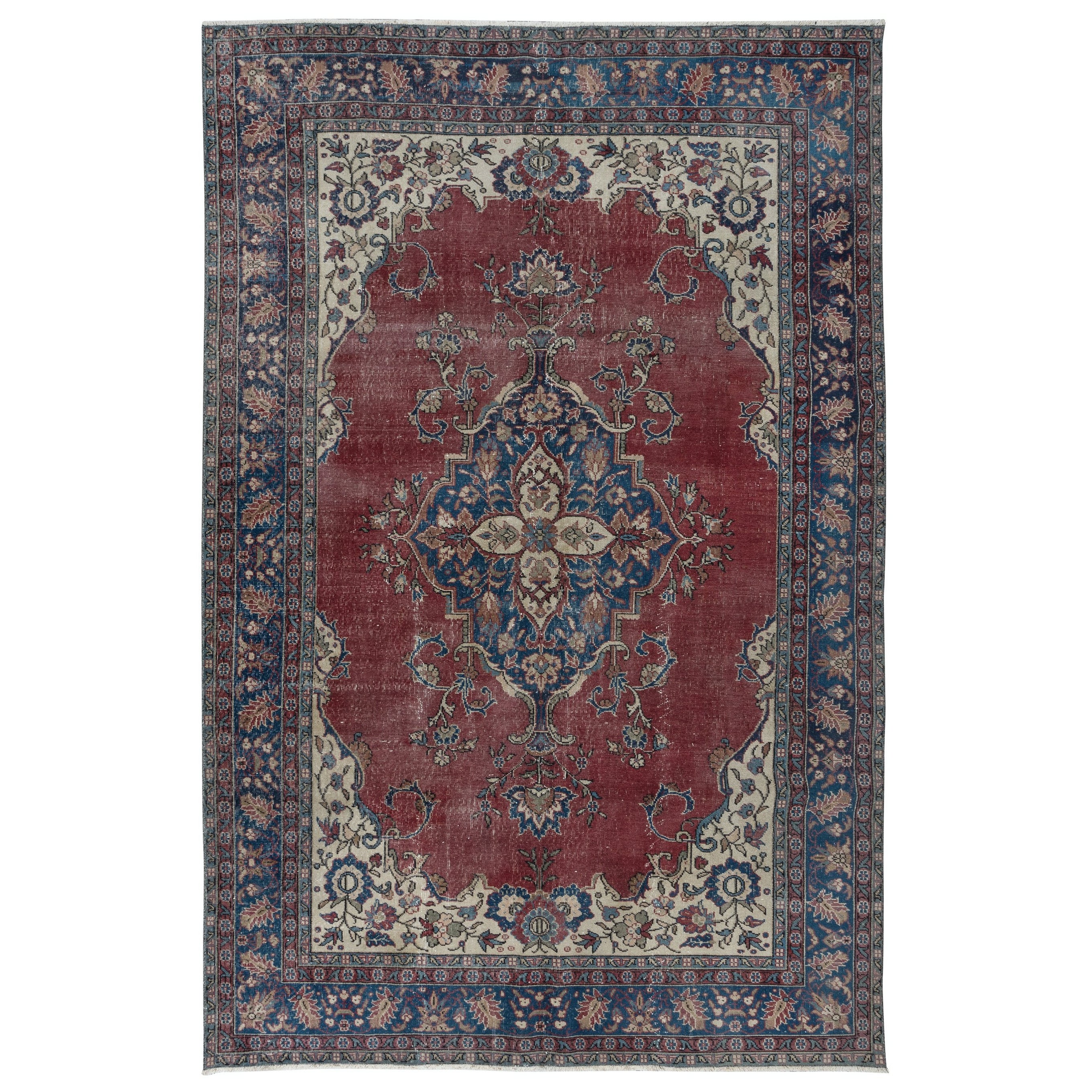 7x10.4 Ft Vintage Handmade Oriental Rug for Country Homes, Traditional Interiors For Sale