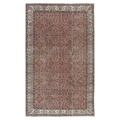 5.4x8.8 Ft Vintage Turkish Area Rug in Red & Beige, Hand Knotted Floral Carpet