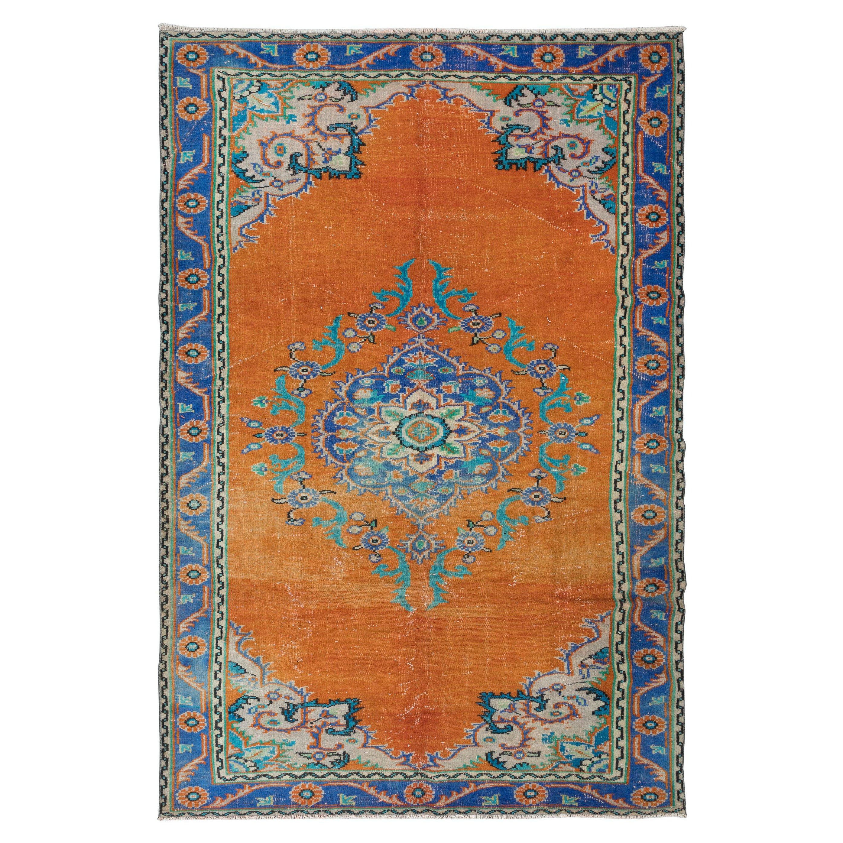6.8x10 Ft Vintage Oriental Rug, Ca 1960, Handmade Turkish Tribal Carpet For Sale