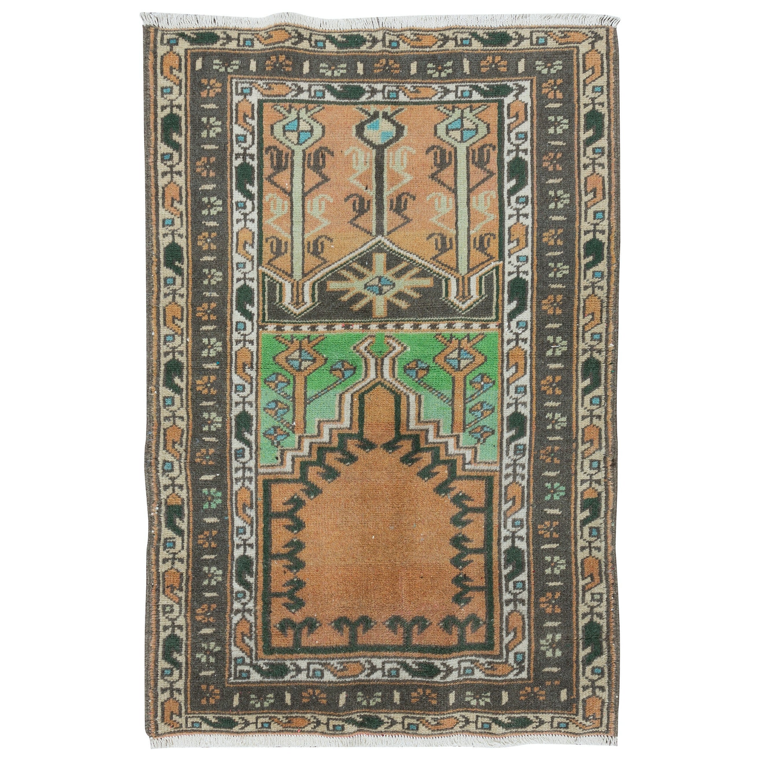 2.7x3.8 Ft Vintage Geometric Small Rug, Handmade Prayer Rug, Turkish Door Mat For Sale