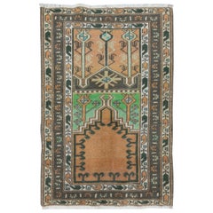2.7x3.8 Ft Vintage Geometric Small Rug, Handmade Prayer Rug, Turkish Door Mat