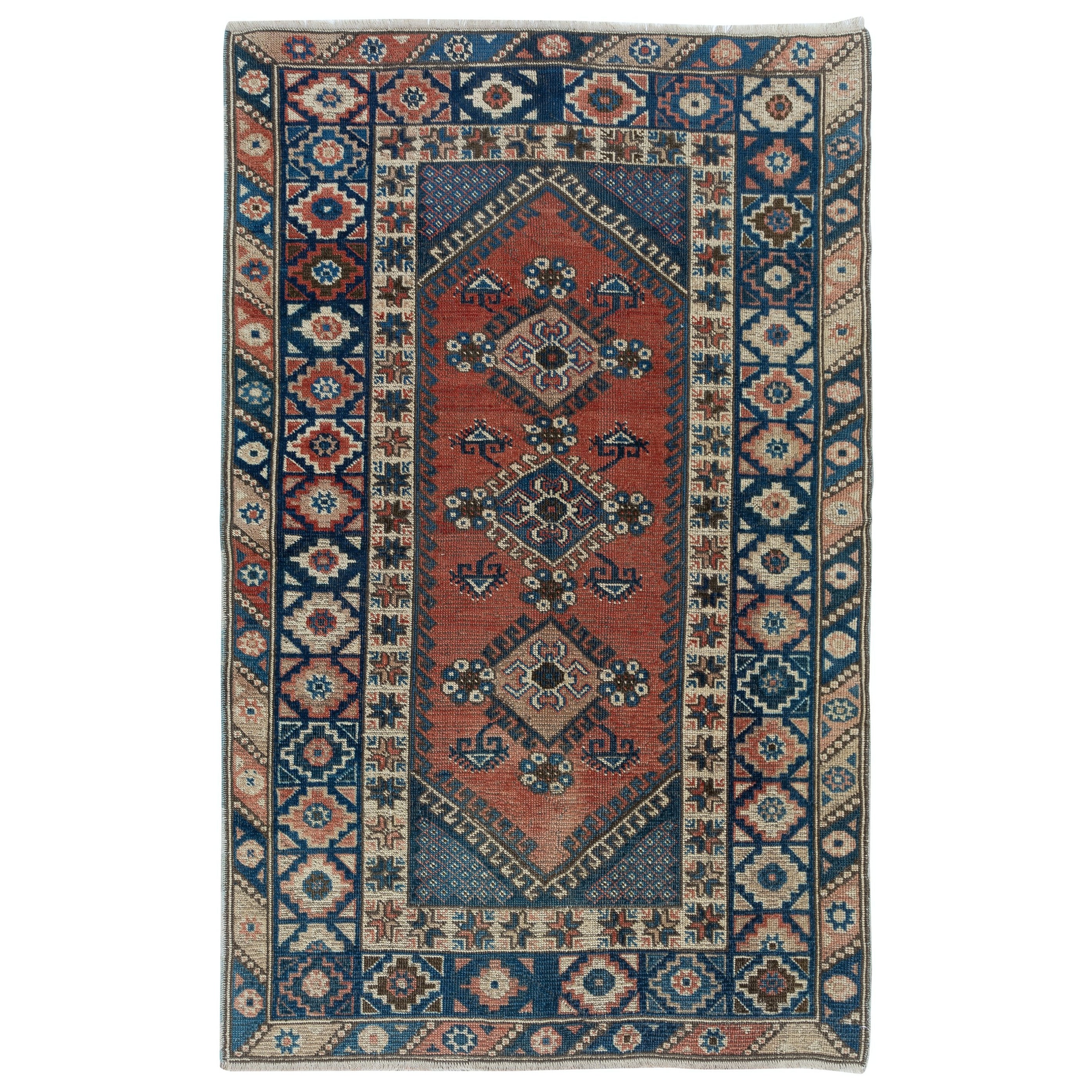 4x6 Ft Traditional Vintage Handmade Turkish Rug with Medallions, Colorful Carpet For Sale