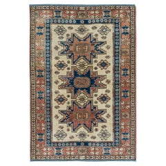 Traditioneller handgefertigter farbenfroher türkischer Vintage-Teppich mit Medaillons 3,5x5 Ft