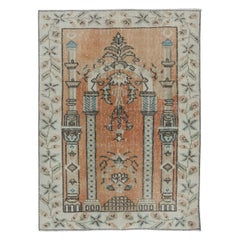 3x3.8 Ft Vintage Gebetsteppich in weichem Rot & Beige, handgefertigter türkischer kleiner Teppich