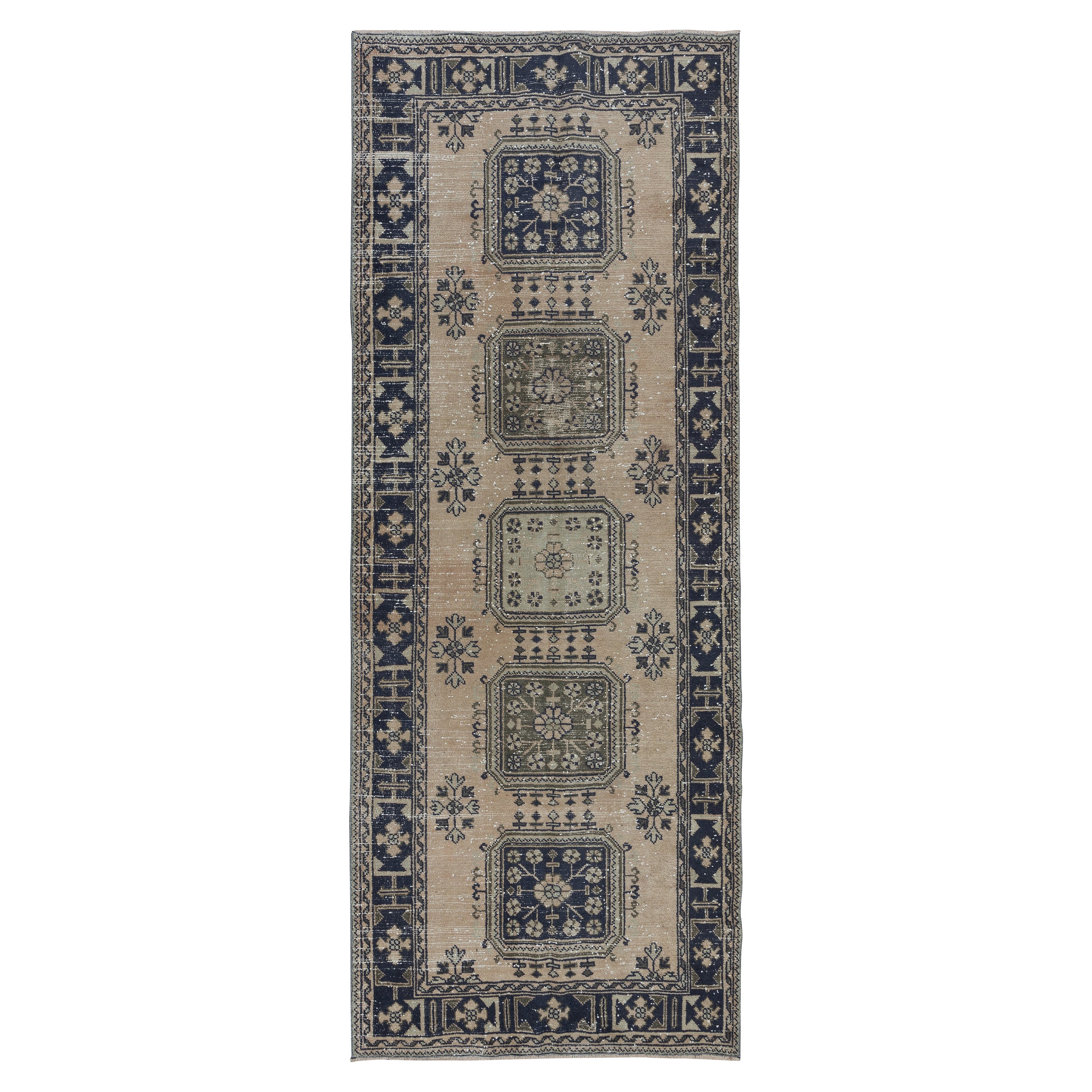 4.6x11.7 Ft Vintage Stair Runner, Handmade Corridor Carpet, Turkish Hallway Rug