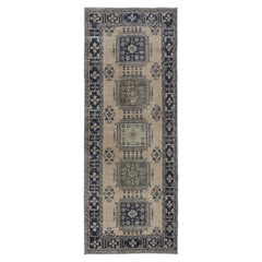 4.6x11.7 Ft Retro Stair Runner, Handmade Corridor Carpet, Turkish Hallway Rug