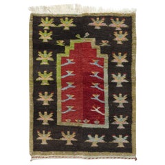 Kleiner handgefertigter türkischer Gebetsteppich, 3.3x4.2 Ft, Vintage, dekorativer Gebetsteppich