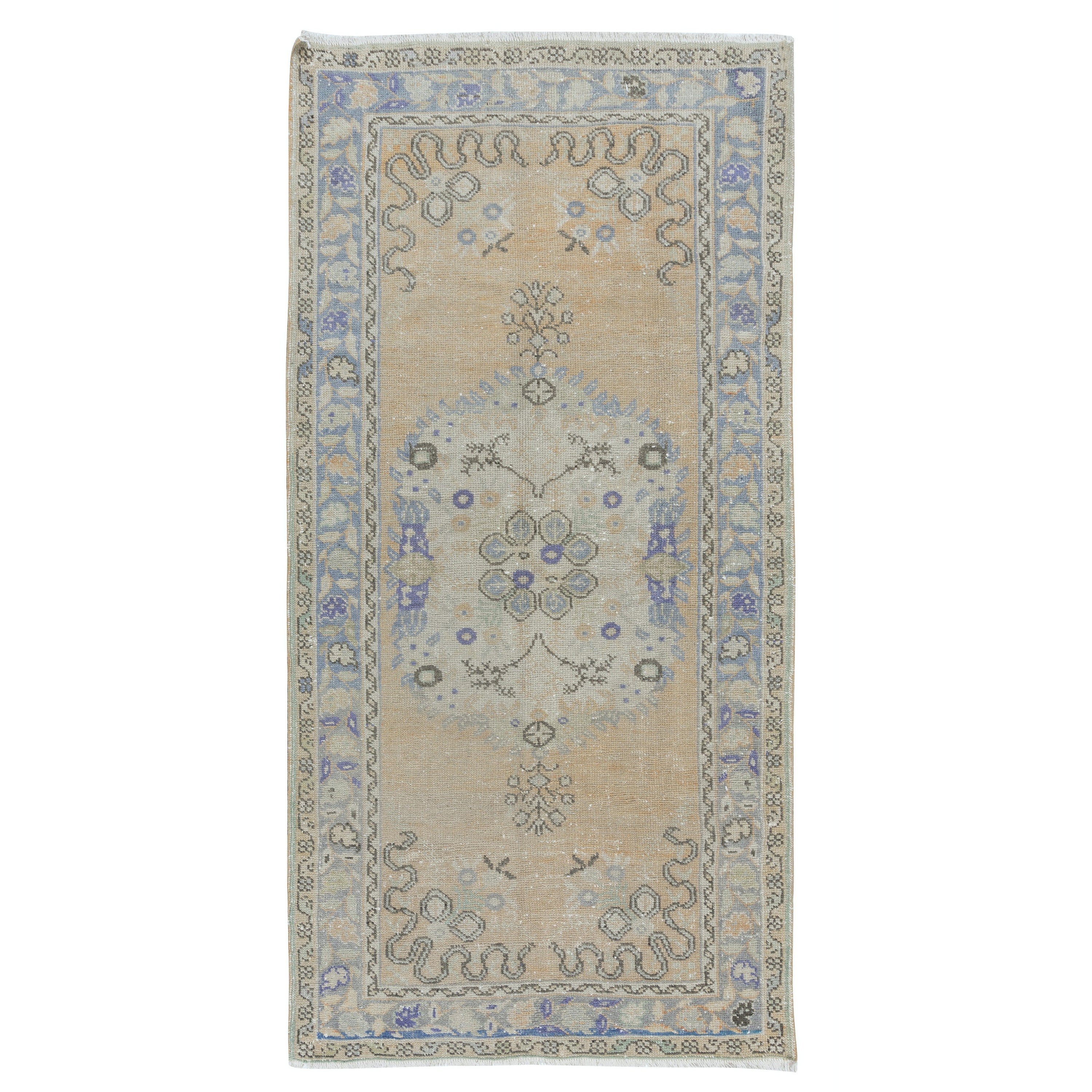 3.2x6.5 Ft Hand Knotted Turkish Rug with Soft Colors, Mid-20th Century Carpet