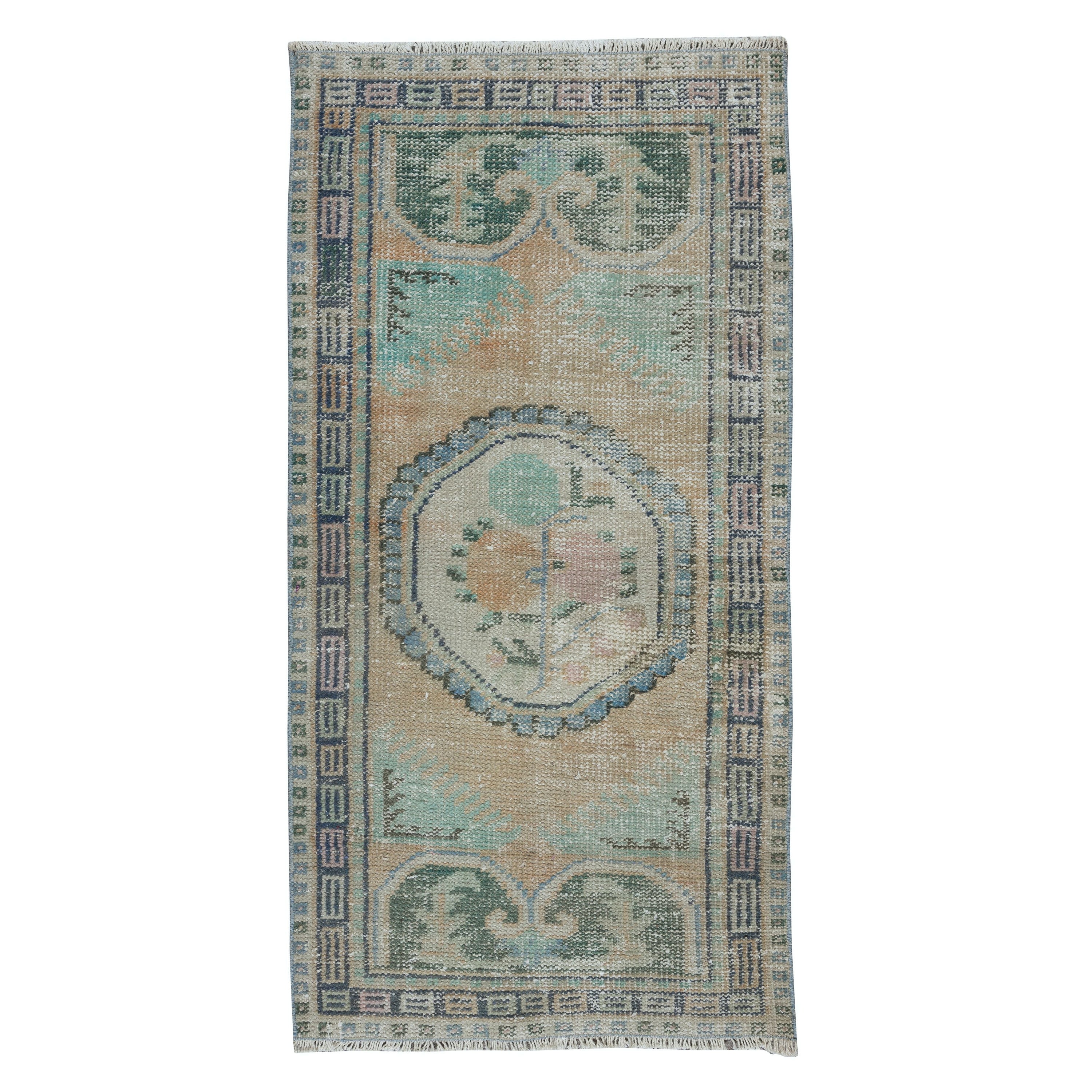2,5x5 Ft Vintage Handgefertigter Schachtelteppich, türkischer Akzentteppich, dekorativer Türteppich