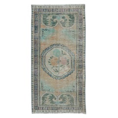 2,5x5 Ft Vintage Handgefertigter Schachtelteppich, türkischer Akzentteppich, dekorativer Türteppich