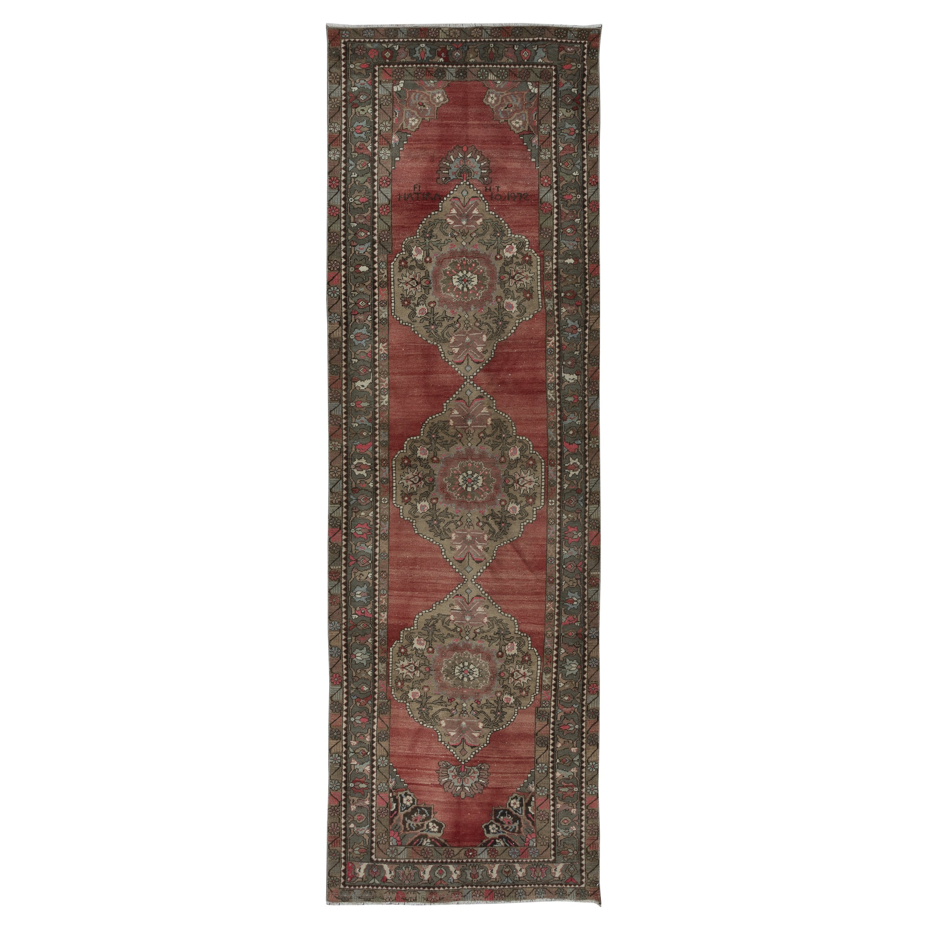 4x12.4 Ft Alfombra de Pasillo Turca Tradicional Vintage Hecha a Mano, 100% Lana