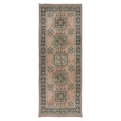 4.6x11 Ft Retro Stair Runner, Handmade Corridor Carpet, Turkish Hallway Rug