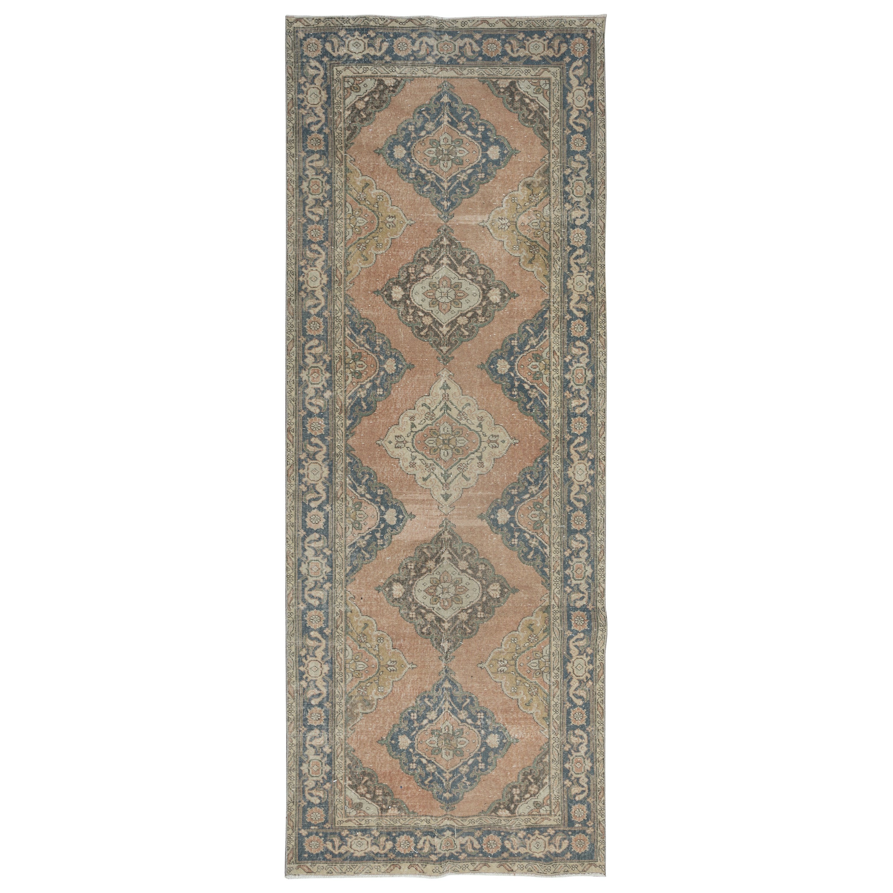 4.6x12 Ft Handmade Runner Rug for Hallway, Vintage Turkish Sille Corridor Carpet