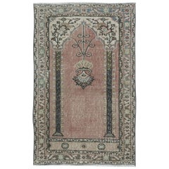 2.5x4 Ft Handmade Turkish Prayer Rug, Ramadan Gift, Retro Soft Red Prayer Mat