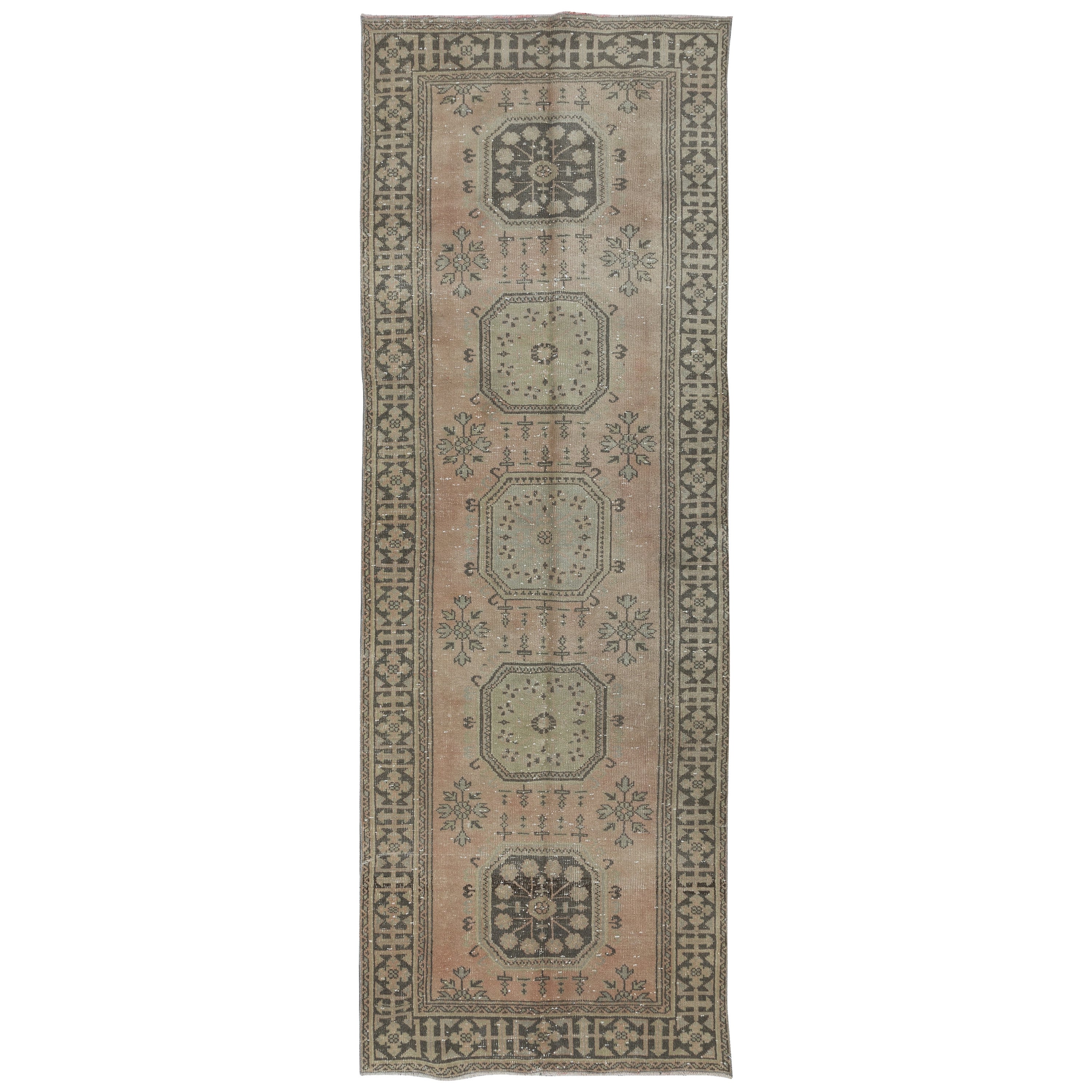 4.5x12 Ft Traditioneller handgefertigter Flur Läufer, Vintage Türkischer Korridor Teppich
