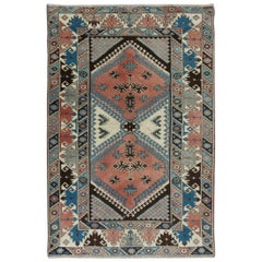 4x6 Ft Einzigartiger handgefertigter türkischer Vintage-Teppich mit geometrischen Mustern, alle Wolle
