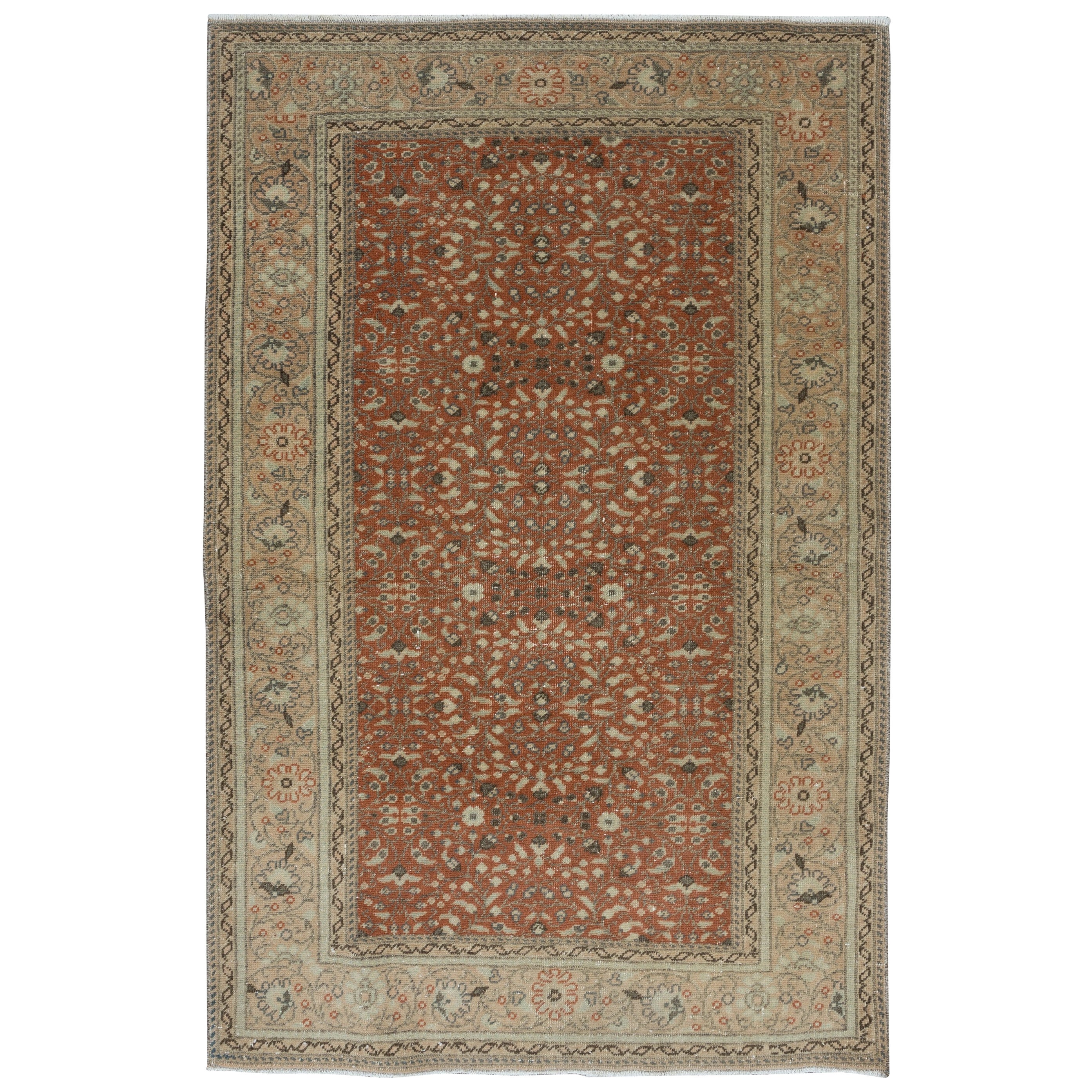 2.8x4.3 Ft Handgefertigter türkischer kleiner Teppich aus der Mitte des Jahrhunderts mit All-Over-Blumenmuster