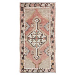 2.4x4.8 Ft Retro Turkish Scatter Rug, Hand Knotted Accent Rug, Tribal Door Mat