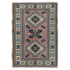 Einzigartiger handgefertigter türkischer Vintage-Teppich mit geometrischem Akzent 3,5x5 Ft, 100 % Wolle