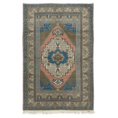 Tapis vintage turc tribal en laine, tapis oriental fait à la main, 4x5,7 Ft, unique en son genre