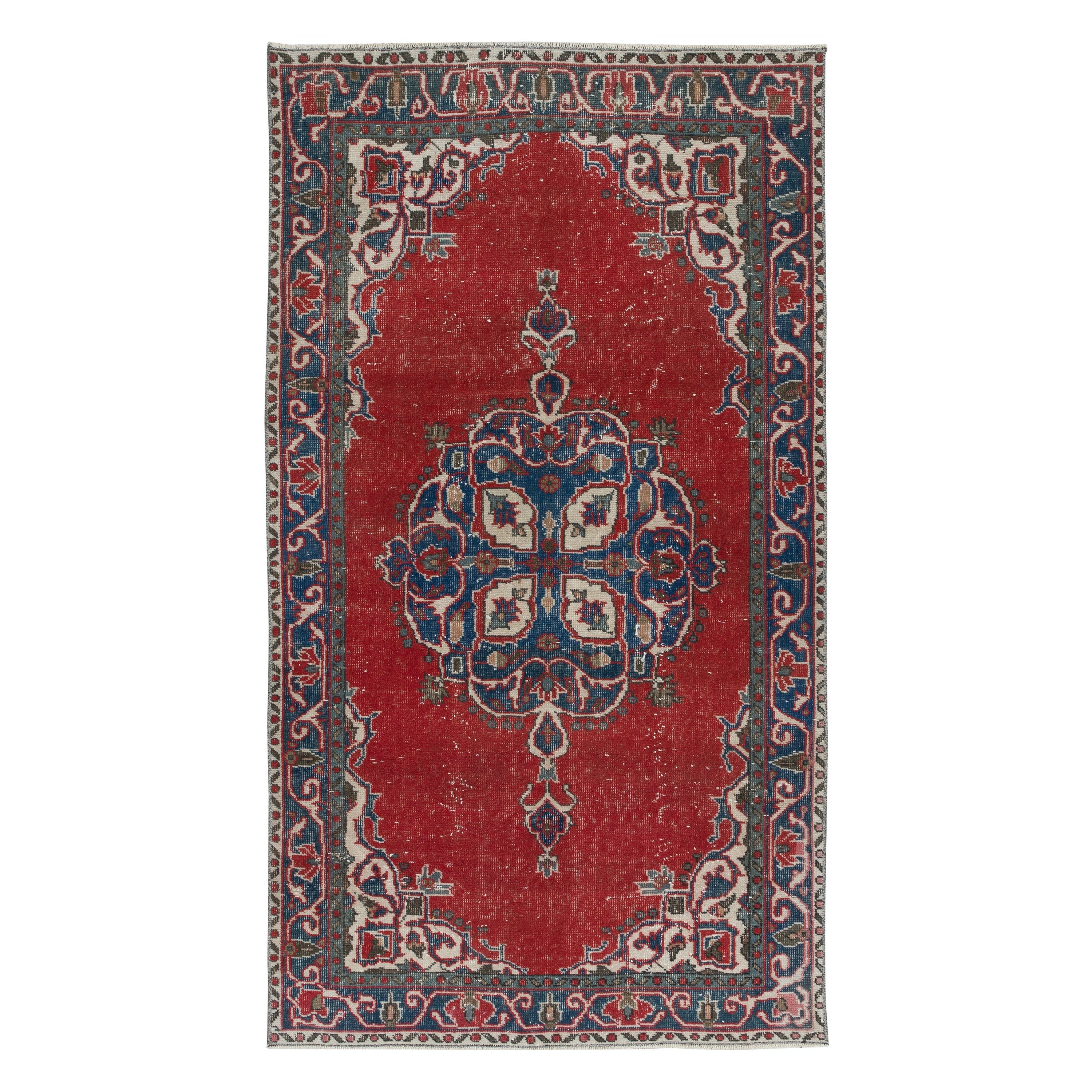 4x7 Ft Traditional Handmade Vintage Anatolian Tribal Accent Rug, 100% Wool For Sale