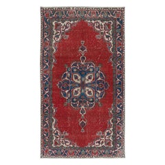 4x7 Ft Traditioneller handgefertigter Vintage-Teppich mit türkischem Stammes-Akzent, 100 % Wolle
