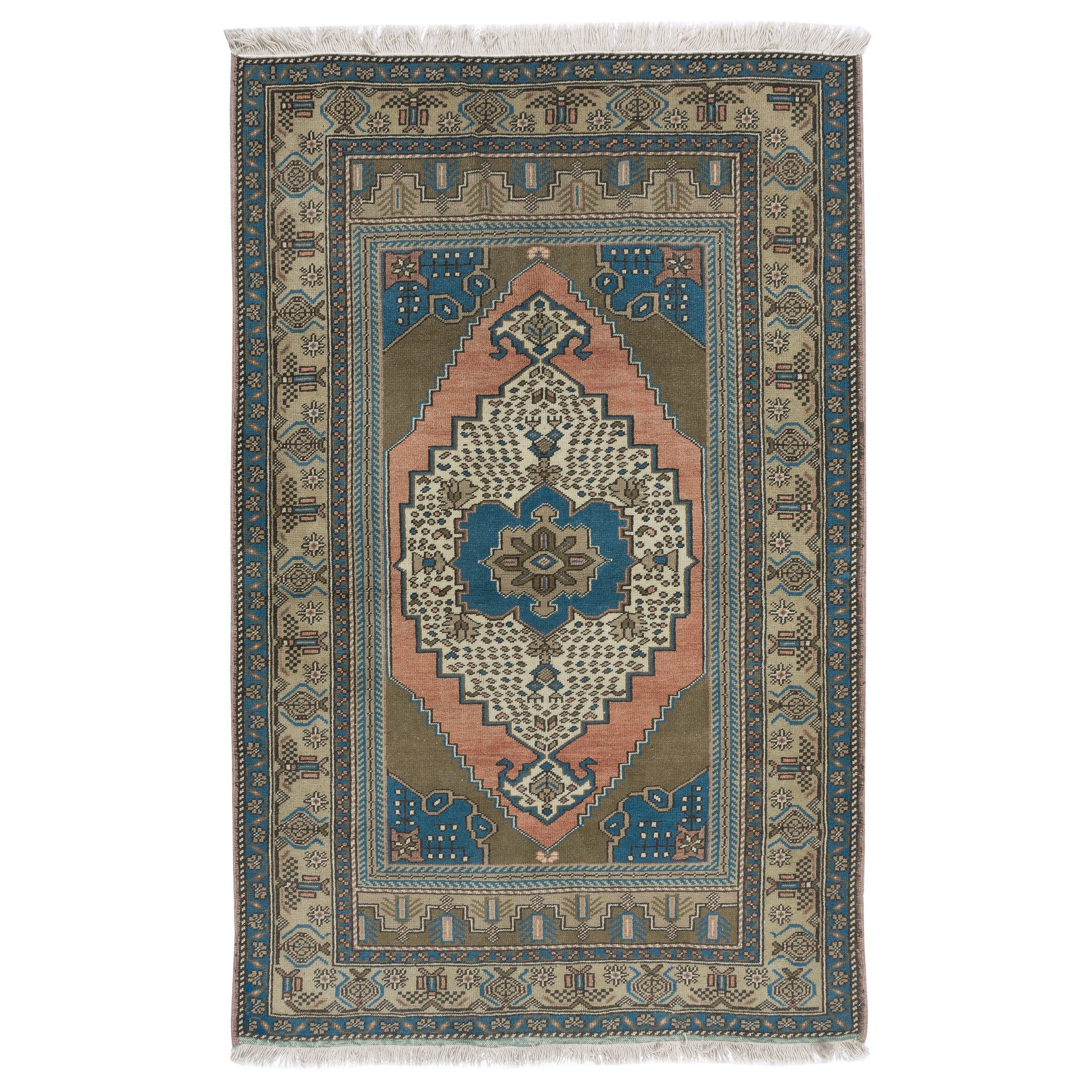 4x6 Ft One of a Pair Vintage Turkish Wool Tribal Rug, Handmade Oriental Carpet For Sale