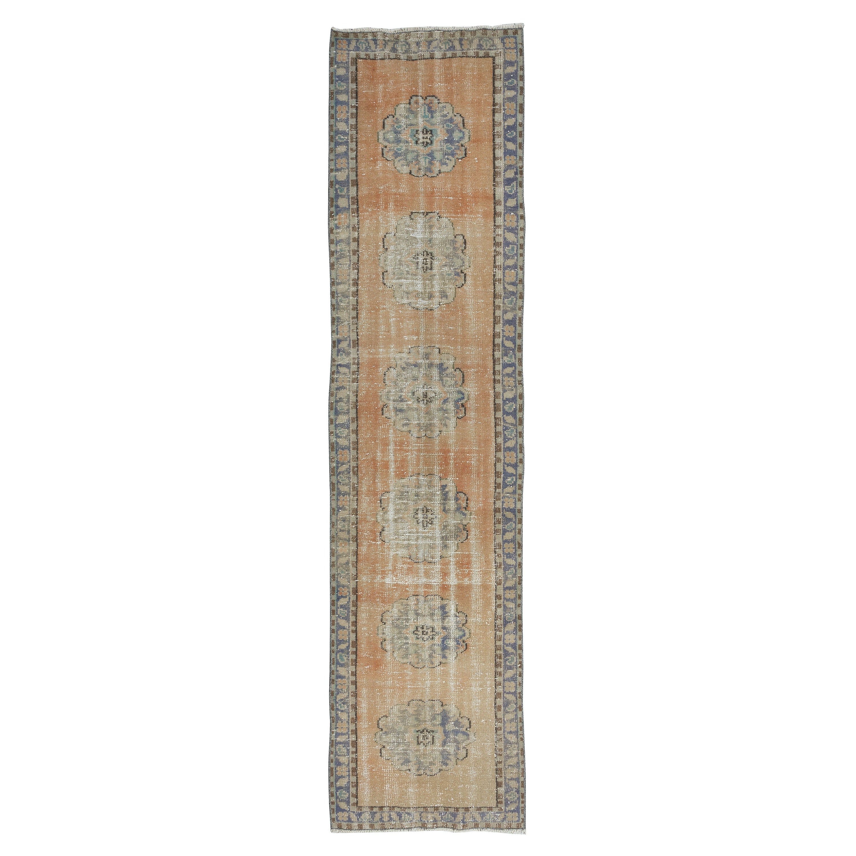 2.8x11.2 Ft Vintage Stair Runner Rug, Handmade Turkish Wool Corridor Carpet For Sale