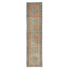 2.8x11.2 Ft Retro Stair Runner Rug, Handmade Turkish Wool Corridor Carpet