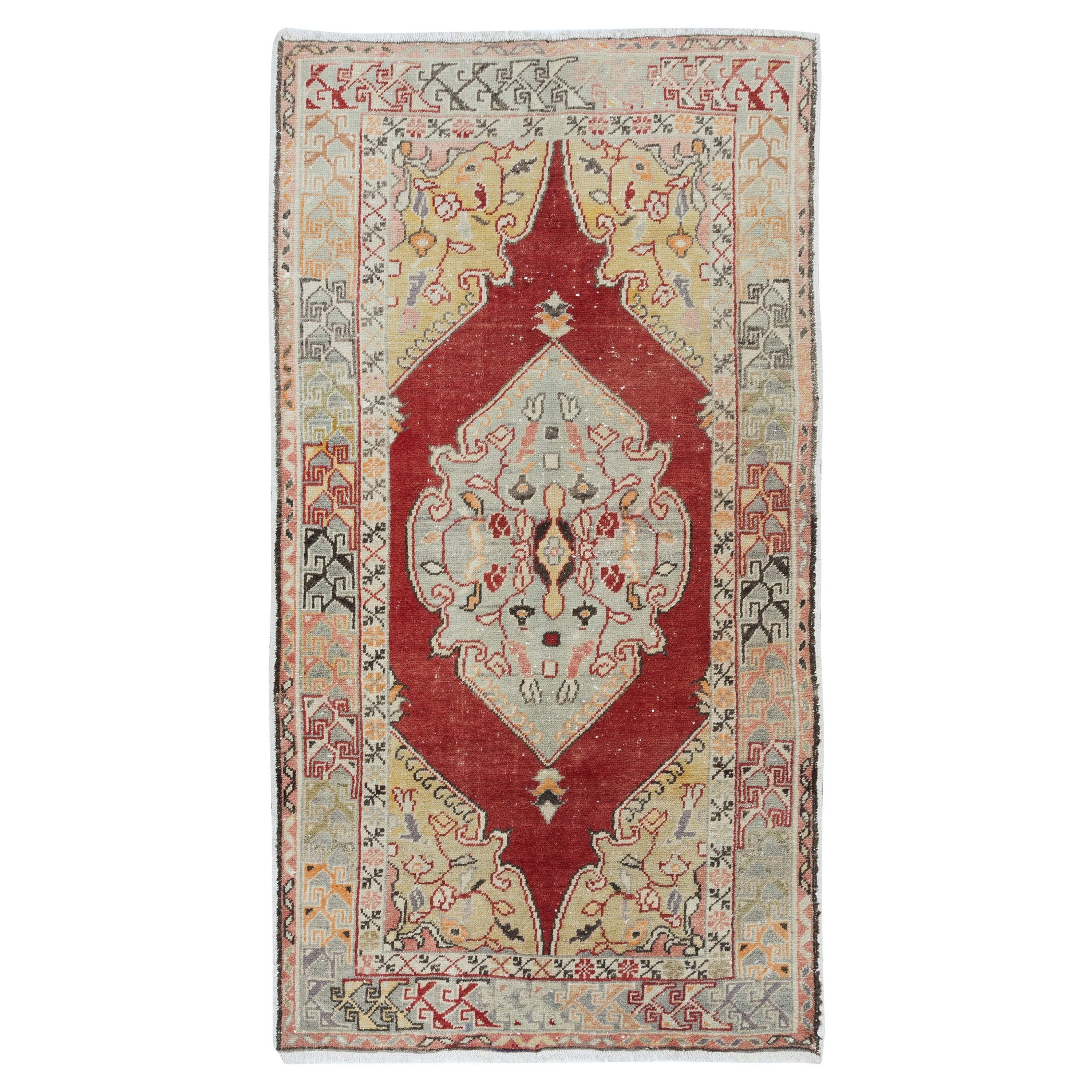 Traditioneller türkischer Stammeskunst-Teppich im Vintage-Stil 3,5x6.4 Ft, handgefertigter Dorfteppich aus Wolle