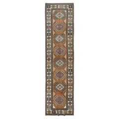 3.5x13.4 Ft Hand Knotted Turkish Corridor Carpet, Ca 1960, Narrow Hallway Runner