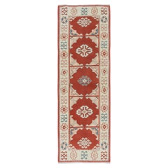 2.5x7.3 Ft Handmade Turkish Rug in Red & Beige, Small Hallway Runner, 100% Wool