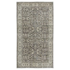 4.6x8.3 Ft Retro Floral Rug, Hand Knotted Turkish Wool Carpet in Beige & Brown