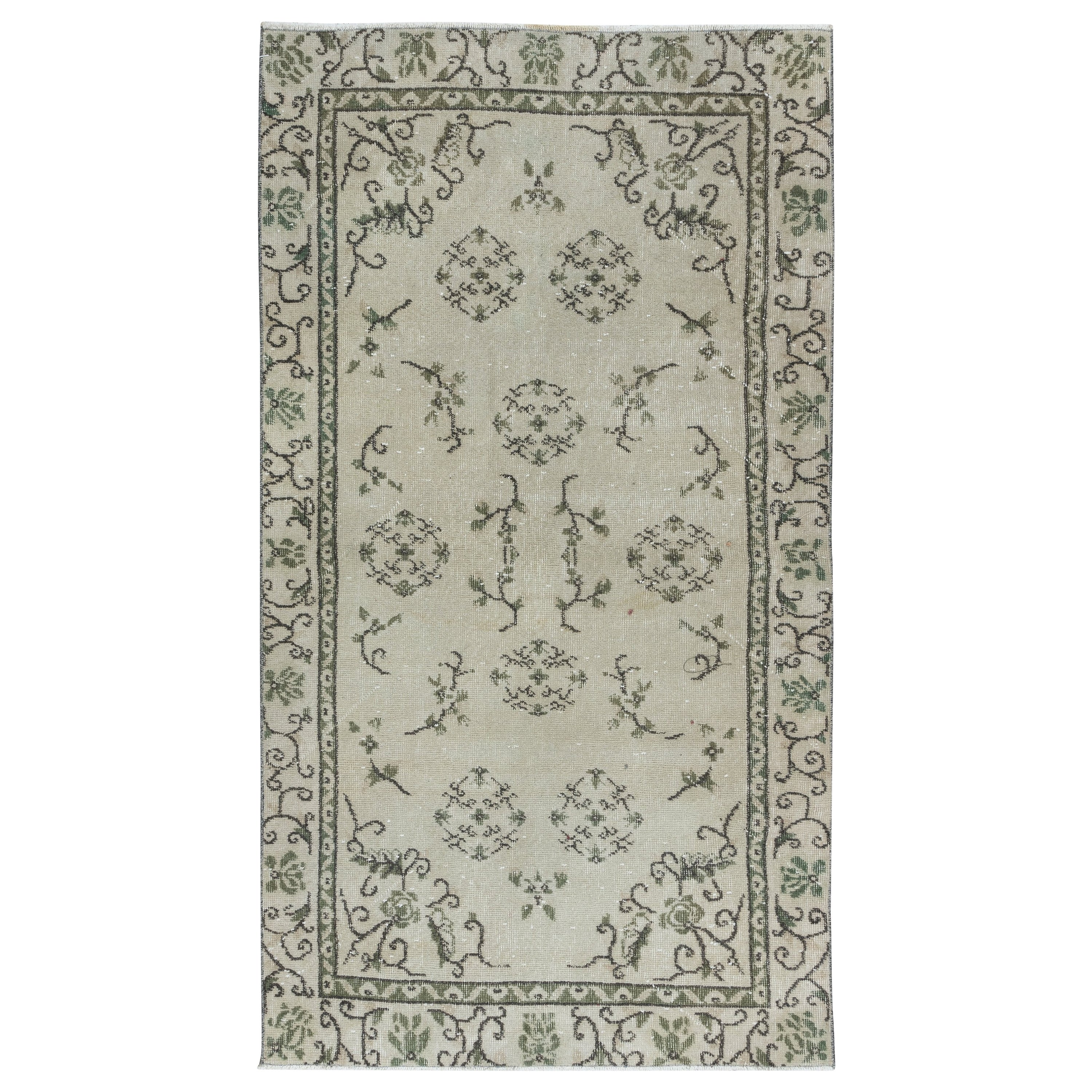3.8x6.6 Ft Chinese Art Deco Vintage Hand Knotted Rug, Sun Faded Small Carpet For Sale